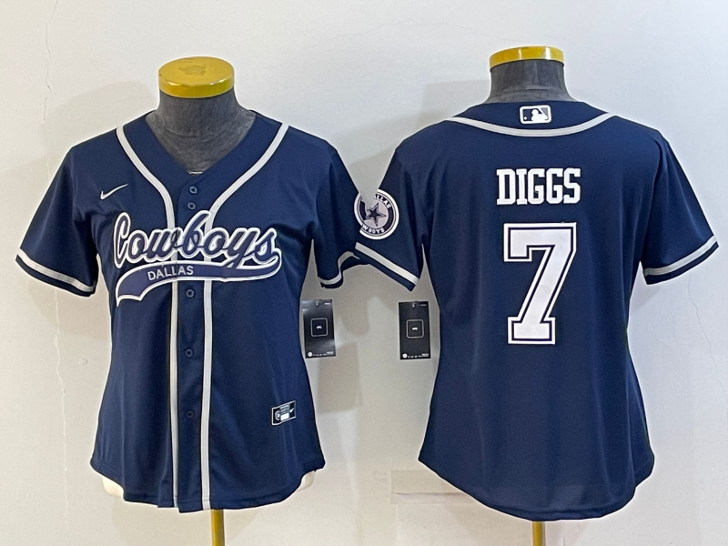 Youth Dallas Cowboys #7 Trevon Diggs Navy With Patch Cool Base Stitched Baseball Jersey